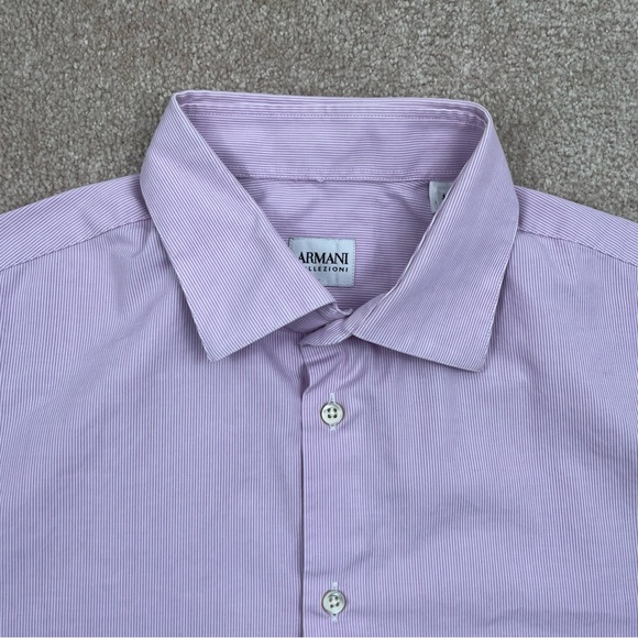 Armani Shirt Adult Neck 16 Large Purple Button Up Striped Double Cuff Luxury Men - Picture 3 of 14